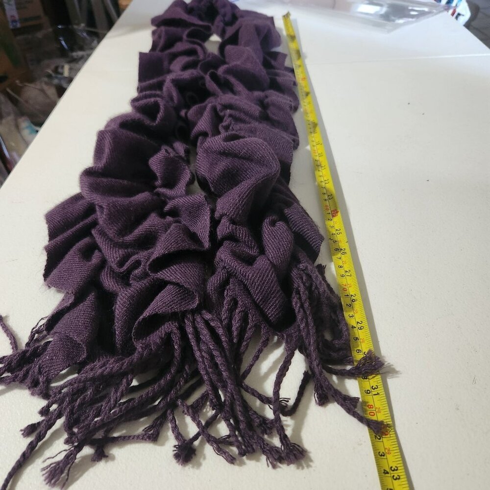 Purple Ruffled Knit Scarf With Fringe Ends - Picture 5 of 7